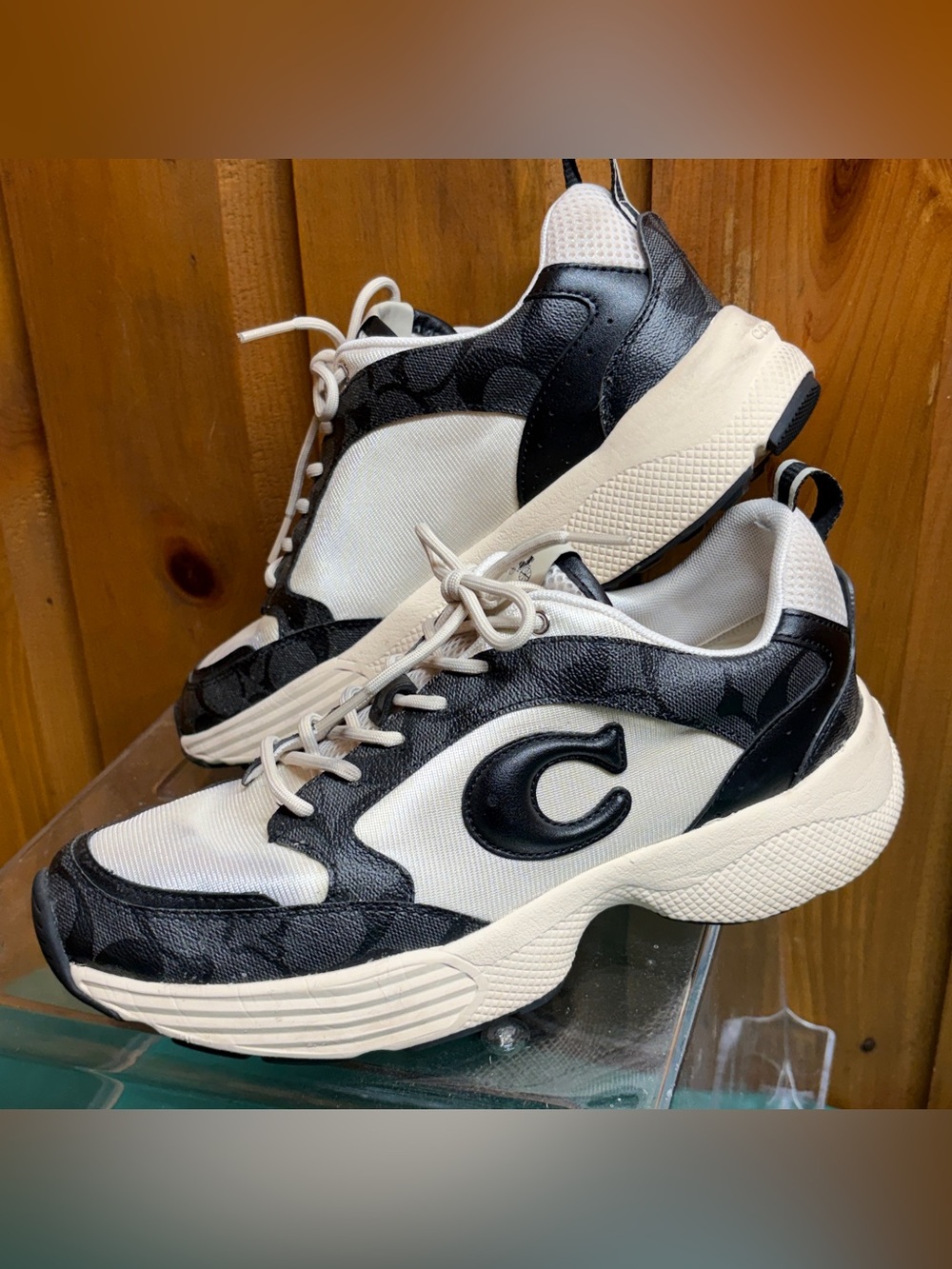Coach C1071 CitySole Runner Sneakers Black White Signature Canvas Women's 9.5 B